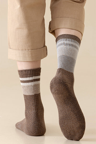 Men's Thick Cotton Crew Socks - Striped Terry Lined Winter Socks 4 Pack