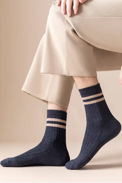 Men's Crew Socks Long Staple Cotton 5 Pairs Striped