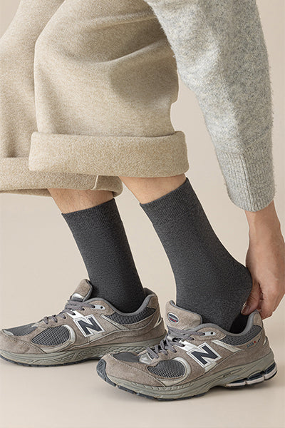 Men's Crew Socks Long Staple Cotton Winter Extra Thick Terry Lined 3 Pairs Thermal Solid Color