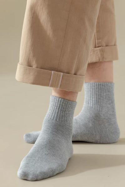 Men's Ankle Socks Long Staple Cotton 5 Pairs Solid Color