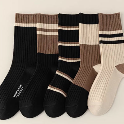 Women's Crew Socks - Premium Long Staple Cotton 5 Pairs Pack | Striped Design