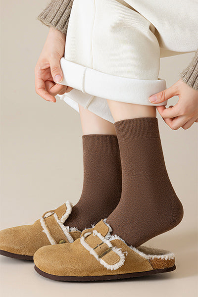 Women's Crew Socks Long Staple Cotton Winter Extra Thick Terry Lined 3 Pairs Thermal Solid Color