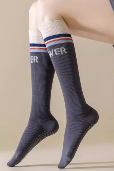Women's Calf-Length Knee High Sports Yoga Socks Long Staple Cotton 1 Pair Silicone Gripper Sole