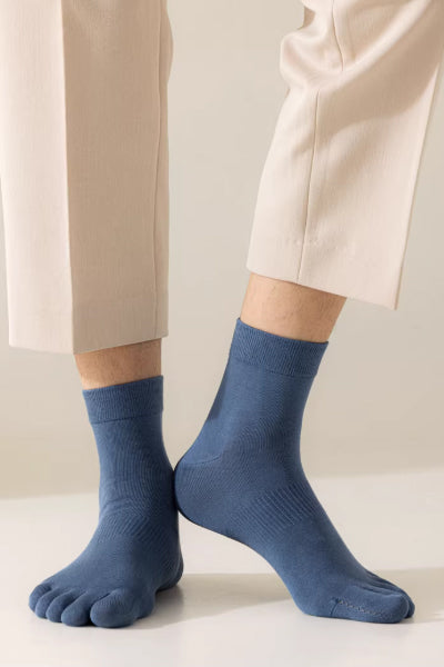 Men's Ankle Socks Long Staple Cotton 4 Pairs Toe Separator Solid Color