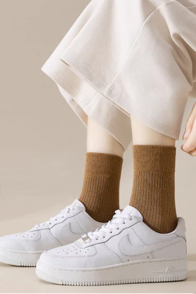 Women's Crew Socks Long Staple Cotton 5 Pairs Solid Color