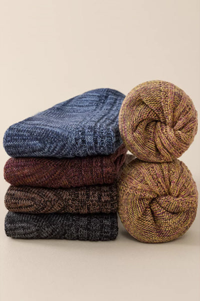 Women's Crew Socks - Premium Long Staple Cotton 4 Pairs Pack | Chunky Yarn Patterned Texture