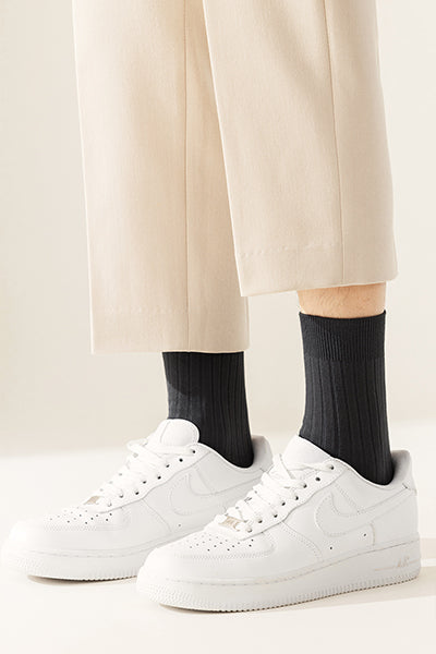 Men's Crew Socks Long Staple Cotton 5 Pairs Ribbed Solid Color