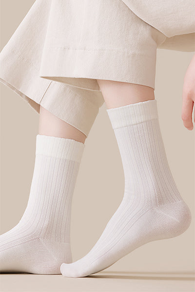Women's Premium Cotton Crew Socks - Soft Textured Solid Color 5 Pack