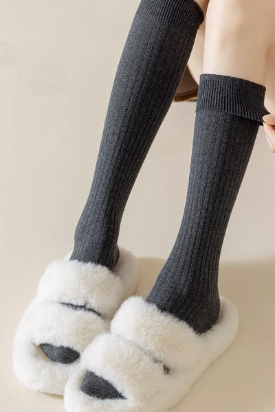 Women's Calf Socks Long Staple Cotton 3 Pairs Solid Color