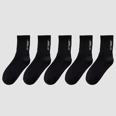 Men's Crew Socks Long Staple Cotton 5 Pairs Embroidered