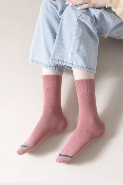 Women's Crew Socks Long Staple Cotton 5 Pairs Color Blocking