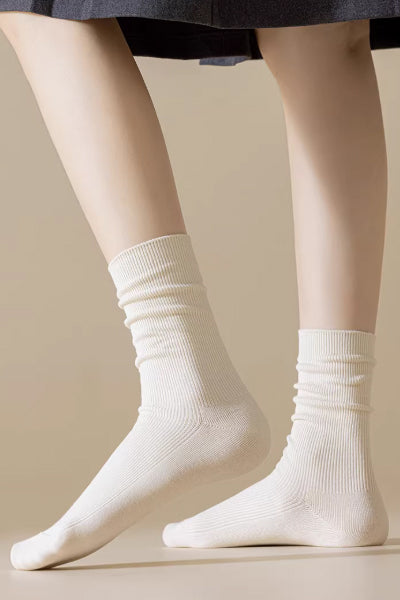 Women's Crew Socks Long Staple Cotton 5 Pairs Solid Color