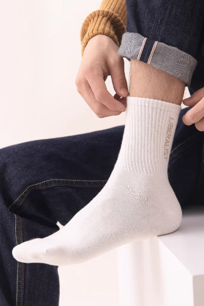 Men's Crew Socks Long Staple Cotton 5 Pairs Embroidered