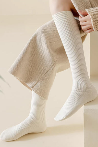 Women's Calf Socks - Premium Long Staple Cotton 2 Pairs Pack | Solid Color