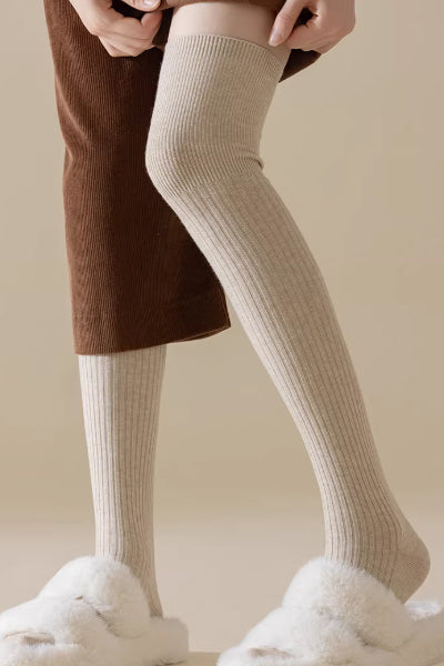 Women's Calf Socks Wool 2 Pairs Solid Color