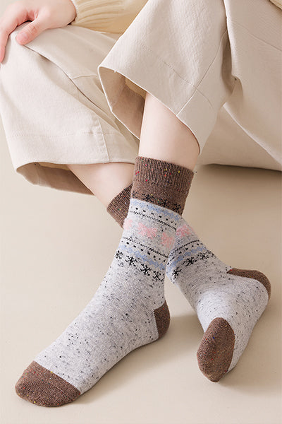 Women's Crew Socks Winter Wool 4 Pairs Patterned Knit Thermal