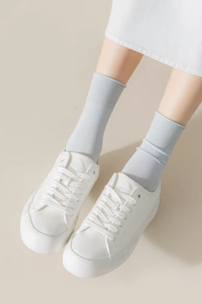 Women's Crew Socks Long Staple Cotton 5 Pairs Solid Color