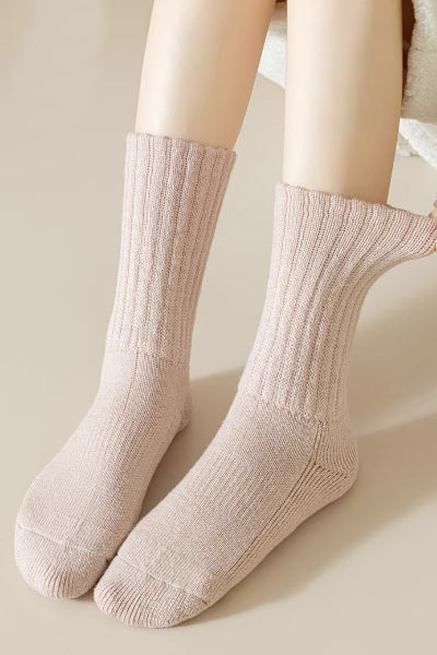 Women's Crew Socks 60%Wool 2 Pairs Terry Thickened Solid Color