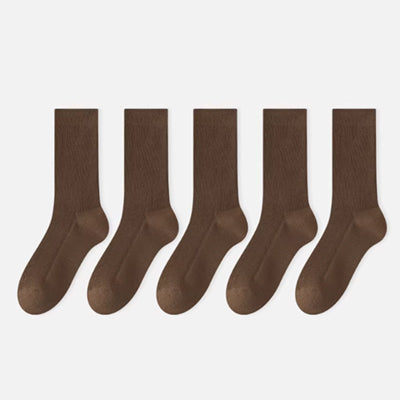 Women's Crew Socks Long Staple Cotton 5 Pairs Solid Color