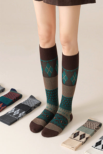 Women's Cotton Calf Tube Socks - Patterned Literary Style Winter Socks 2 Pack