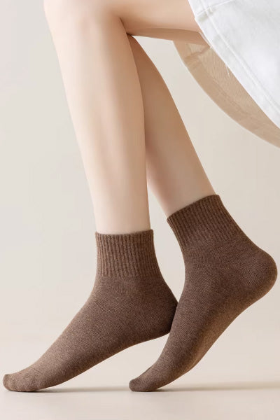 Women's Ankle Socks Long Staple Cotton 5 Pairs Solid Color