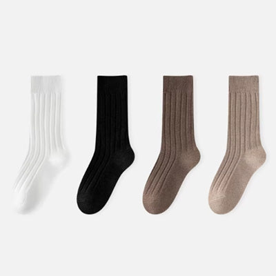 Women's Crew Socks Long Staple Cotton 4 Pairs Solid Color
