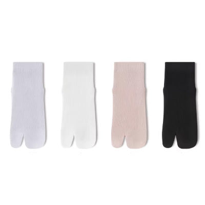 Women's Ankle Socks Long Staple Cotton Split Toe Five Finger 4 Pairs Solid Color