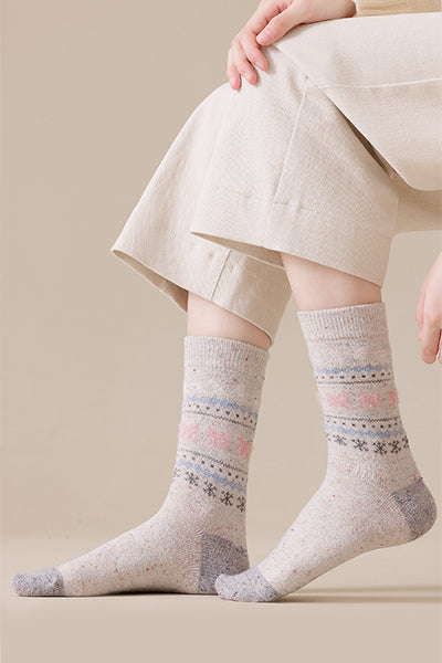 Women's Crew Socks Winter Wool 4 Pairs Patterned Knit Thermal