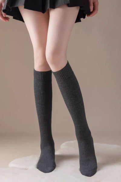 Women's Calf Socks - Premium Long Staple Cotton 2 Pairs Pack | Thick Terry Lined Solid Color