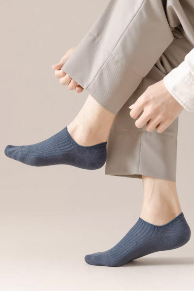 Men's Ankle Socks Long Staple Cotton Silicone Anti-Slip Heel 6 Pairs Solid Color