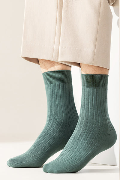 Men's Crew Socks Long Staple Cotton 5 Pairs Ribbed Solid Color