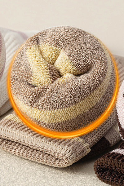 Women's Extra Thick Terry Lined Crew Socks - Striped Thermal Winter Socks 3 Pack