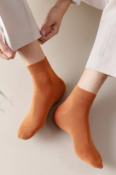 Men's Ankle Socks Long Staple Cotton 6 Pairs Solid Color