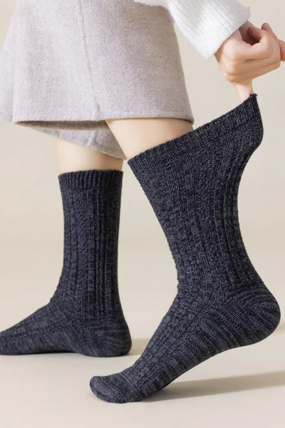 Women's Crew Socks - Premium Long Staple Cotton 4 Pairs Pack | Chunky Yarn Patterned Texture