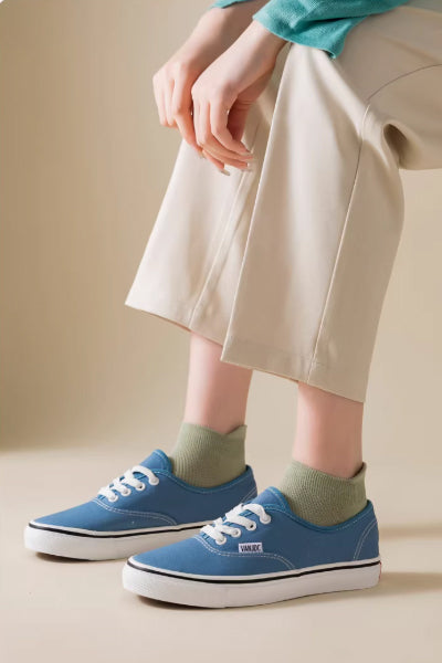 Women's Ankle Socks Long Staple Cotton 6 Pairs Solid Color Heel Tab