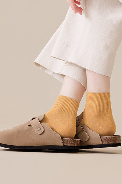 Women's Cotton Crew Socks - Solid Color Winter Socks 5 Pack