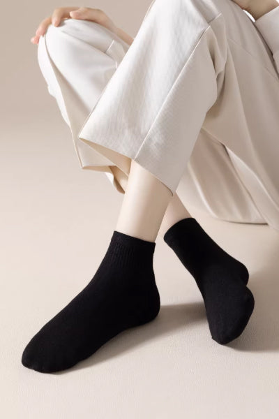 Women's Ankle Socks Long Staple Cotton 5 Pairs Solid Color
