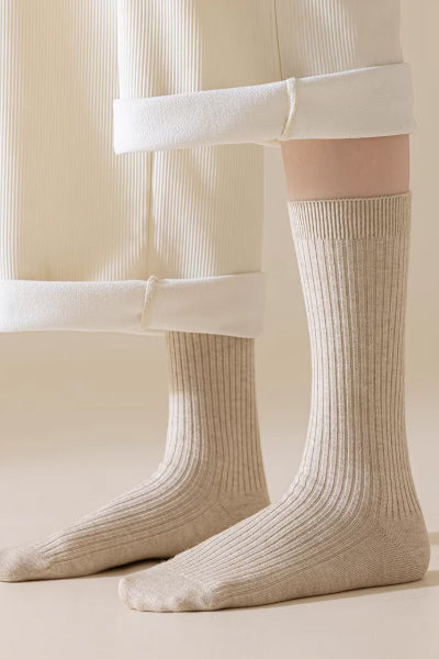 Women's Crew Socks Long Staple Cotton 4 Pairs Solid Color