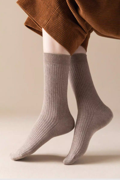 Women's Crew Socks Long Staple Cotton 5 Pairs Solid Color