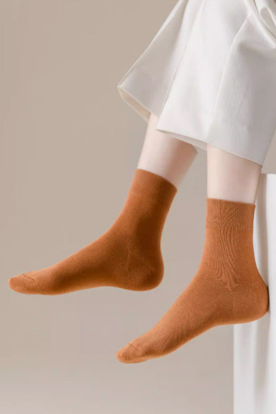 Women's Crew Socks Cotton 5 Pairs Solid Color