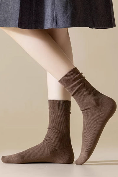 Women's Crew Socks Long Staple Cotton 5 Pairs Solid Color