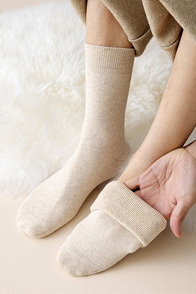 Men's Crew Socks Long Staple Cotton Winter Extra Thick Terry Lined 4 Pairs Thermal Solid Color