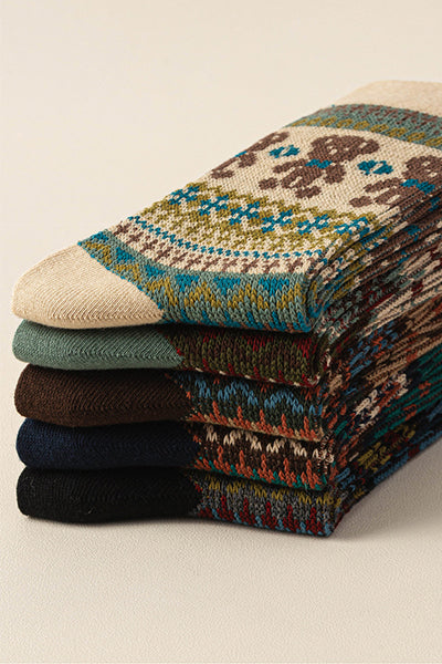 Women's Cotton Crew Socks - Patterned Literary Style Winter Socks 3 Pack