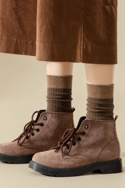 Women's Crew Socks Long Staple Cotton 5 Pairs Color Block Striped