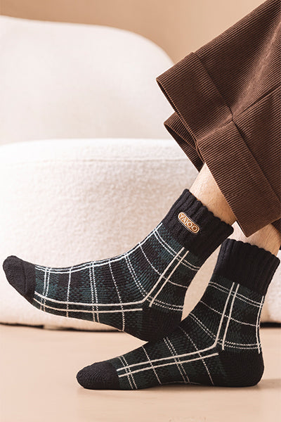 wen's Extra Thick Wool Crew Socks - Plaid Thermal Winter Socks 3 Pack
