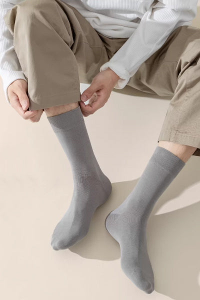 Men's Crew Socks Long Staple Cotton 5 Pairs Solid Color