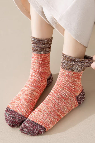 Women's Crew Socks Long Staple Cotton Terry Thickened 4 Pairs Retro Marled