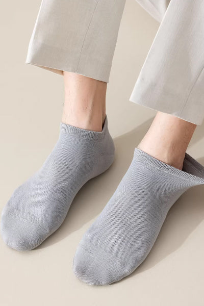 Men's Ankle Socks Long Staple Cotton 5 Pairs Mesh Solid Color