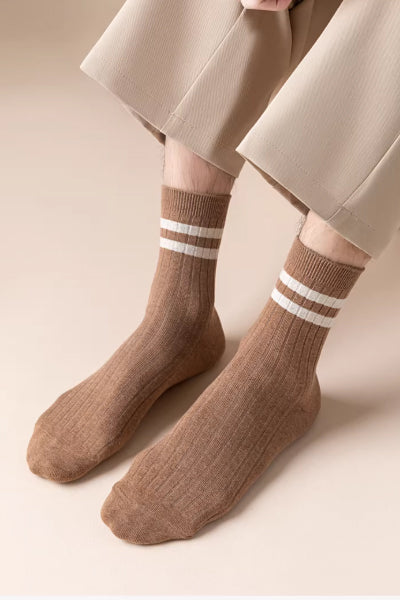 Men's Crew Socks Long Staple Cotton 5 Pairs Striped