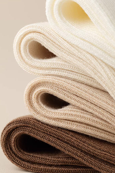 Women's Crew Socks Long Staple Cotton 5 Pairs Ruffled Solid Color